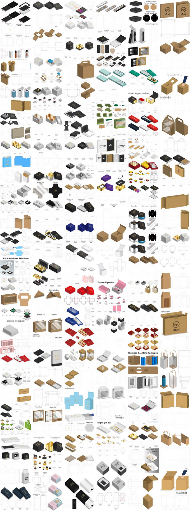 各类产品包装盒子纸箱设计稿刀模平面展开图
